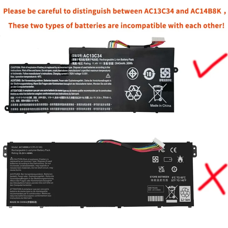 High Capacity AC13C34 Laptop Battery For Acer Aspire V5-122P V5-132P E3-111 E3-112V E3-111-C0M6 E3-111-C0UM E3-111-C5AL 15.4V