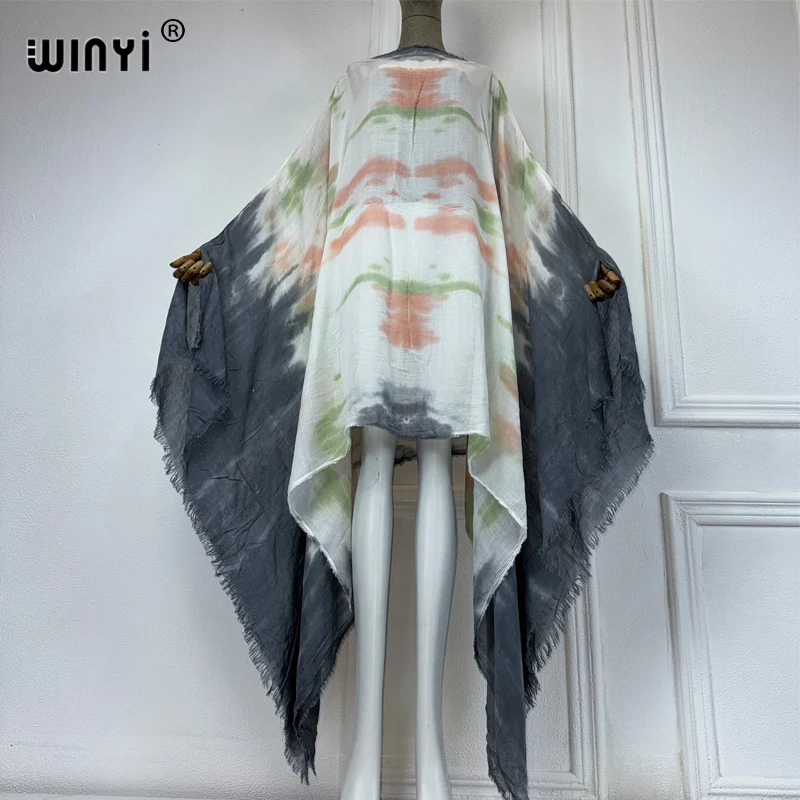 WINYI Africa summer dress Tie-dyed sexy dress Women elegant robe Middle East Female kaftan abayas dubai luxury beach cover up