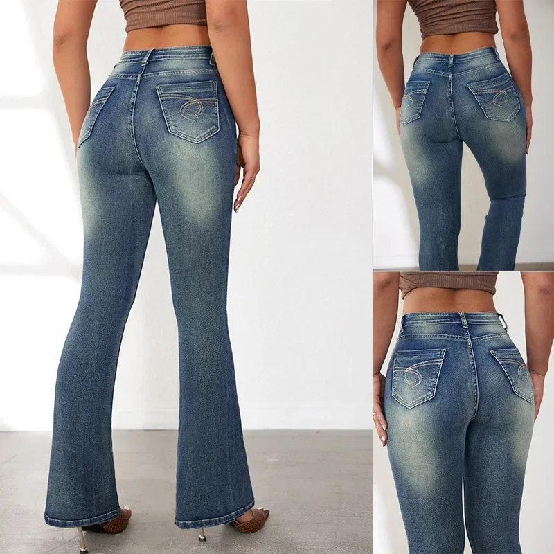 

Vintage Slim-fit Jeans Women's Elastic High-waisted Trousers