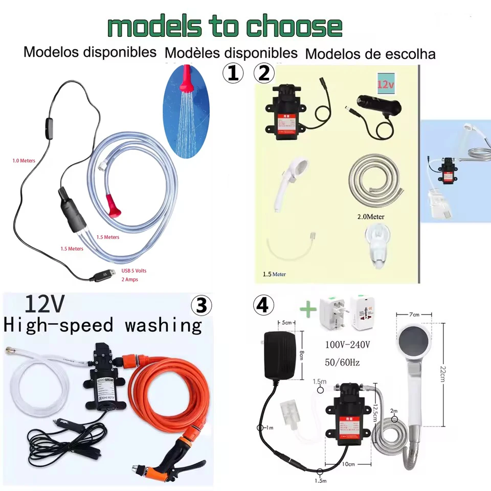 Bomba de sifón eléctrica de 12V para coche, Kit de grifo de mano, juego de ducha de baño para acampar al aire libre
