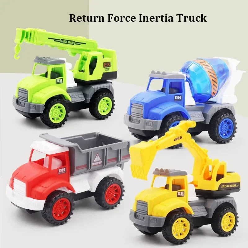 Return Force Inertia Truck 4PCS Set Plastic High Simulation Engineering Vehicle Model DIY Machine Cars Kits Toys