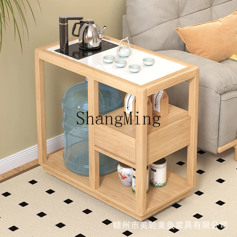 

CL Simple Movable Rock Slab Solid Wood Tea Cabinet with Kettle Integrated Living Room Sofa Side Table Tea Table Side Cabinet