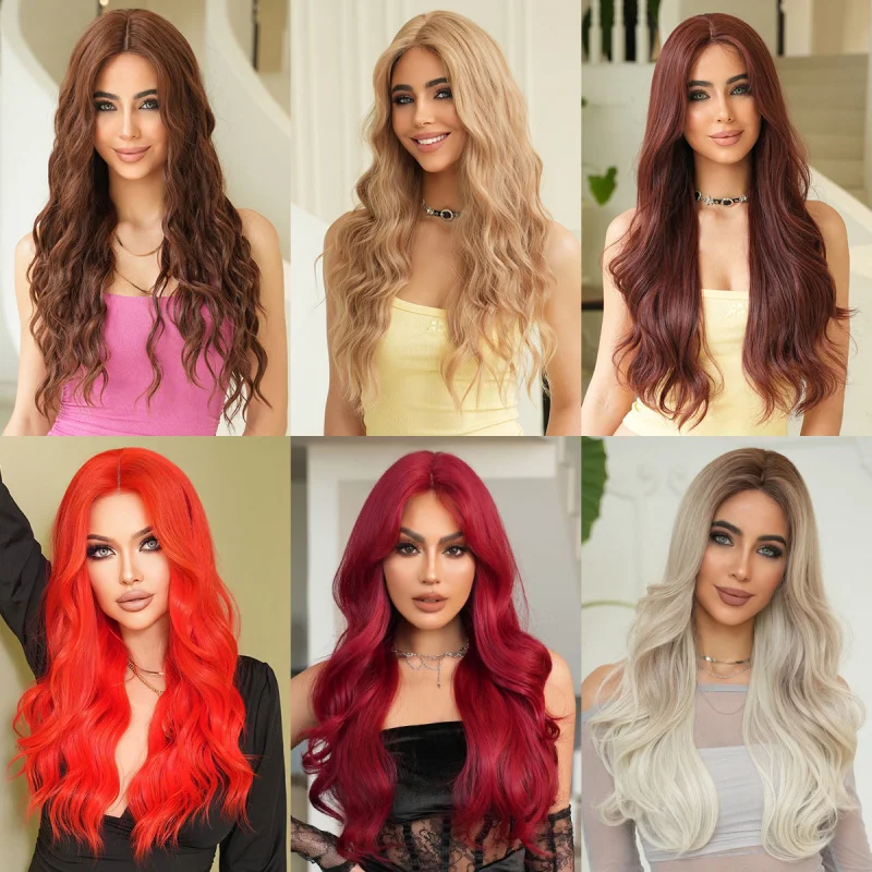 

High-quality brown lace front wig for women, hand-crafted natural long curly hair with large waves