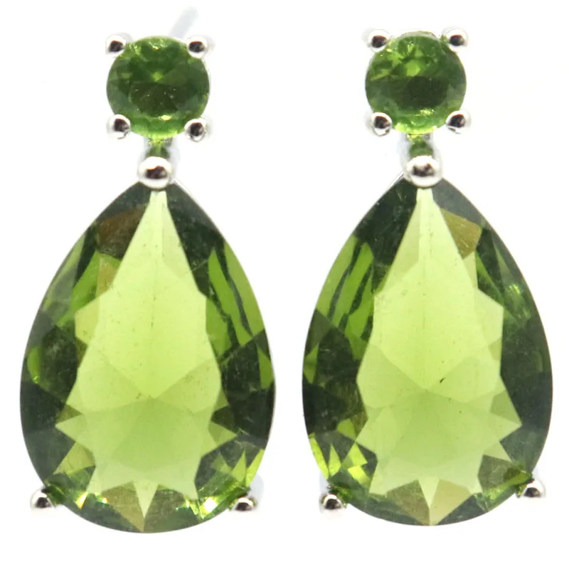 Buy 3 Get 1 Free 32x11mm Pretty 6.2g Green Peridot Purple Amethyst Smoky Topaz Woman's Silver Earrings