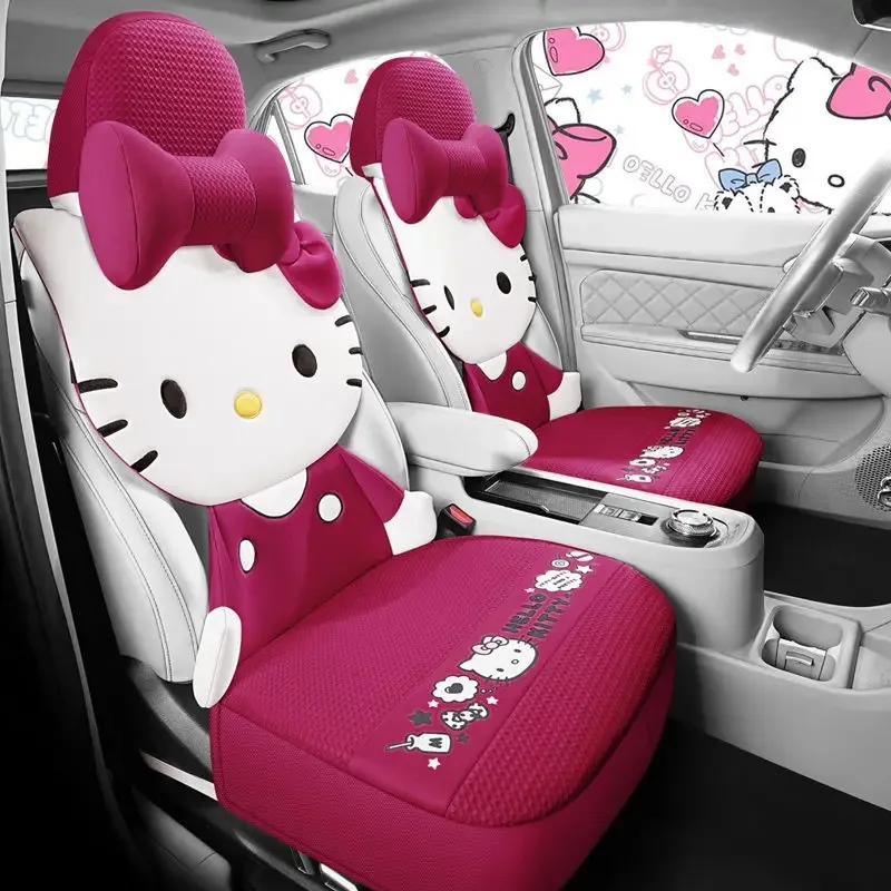 Sanrio Hellokitty Kawaii Cartoon Anime Car Seat Cushion Four Seasons Universal Seat Cover Breathable Semi-enclosed Decoration