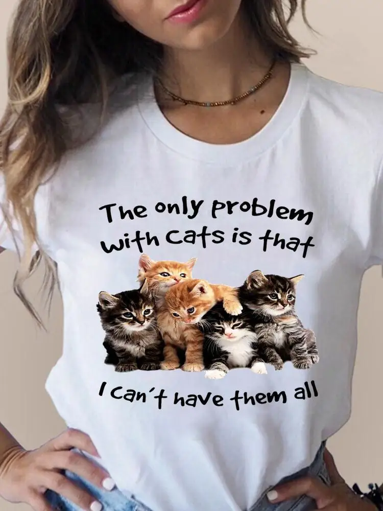 Print T Fashion 3D Cat Lovely Trend Cute Women\'s Clothing Short Sleeve Clothes Summer T-shirts Ladies Female Graphic Tee