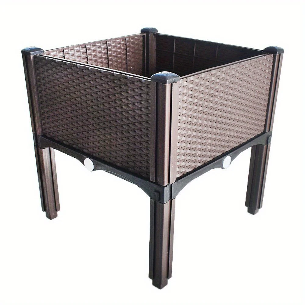 

Elevated Raised Garden Plant Bed Kit Plastic Garden Planter Boxes Container Self-Watering Brown with Brackets