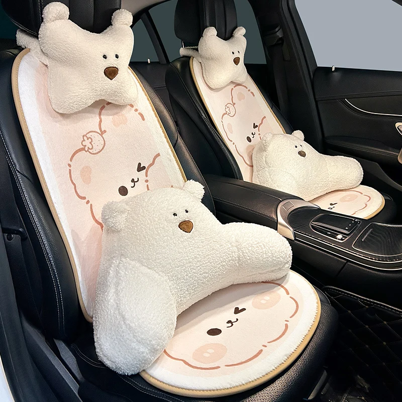 2023 New High Quality Bear Winter Plush Universal Five Seat Car Seat Cushion Cover Car Interior  Supplies