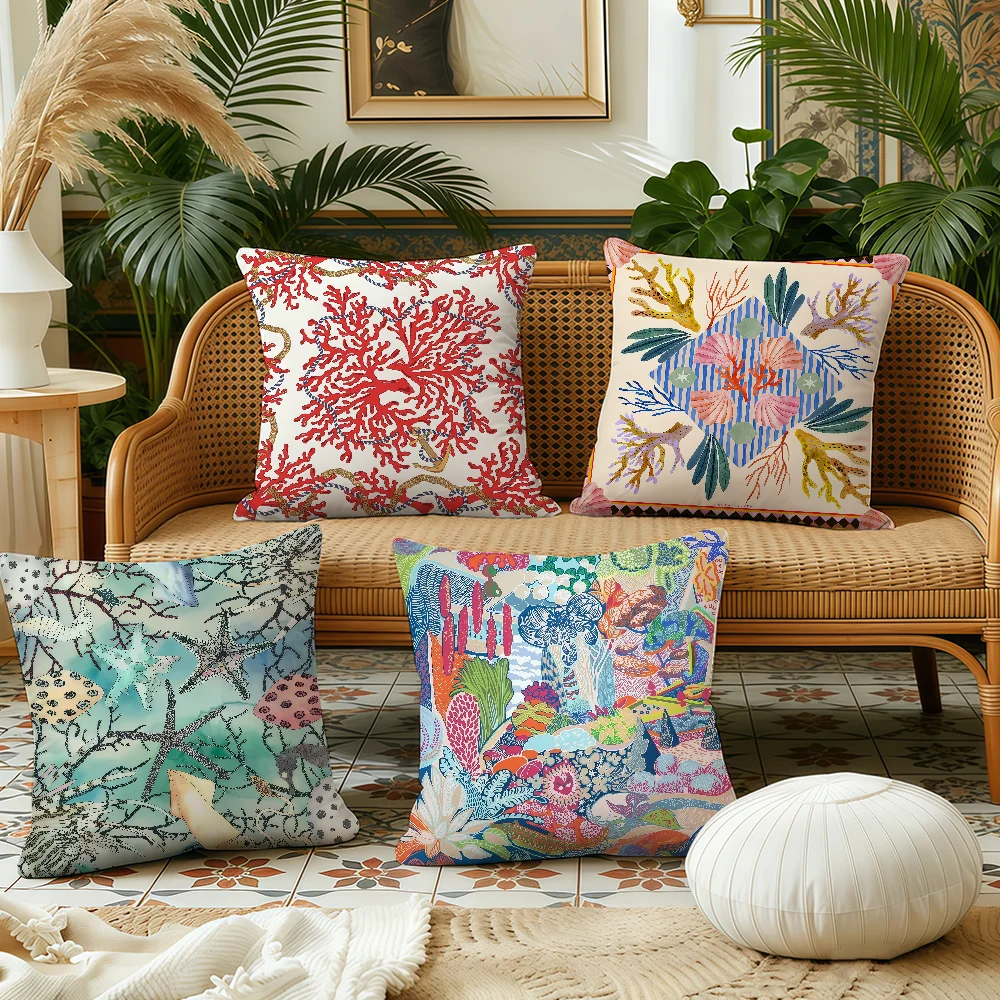 Fashion retro marine life sea star cushion cover Plush Fabric Soft Double Sided Print Sofa Cushion Cover Throw Pillow Covers