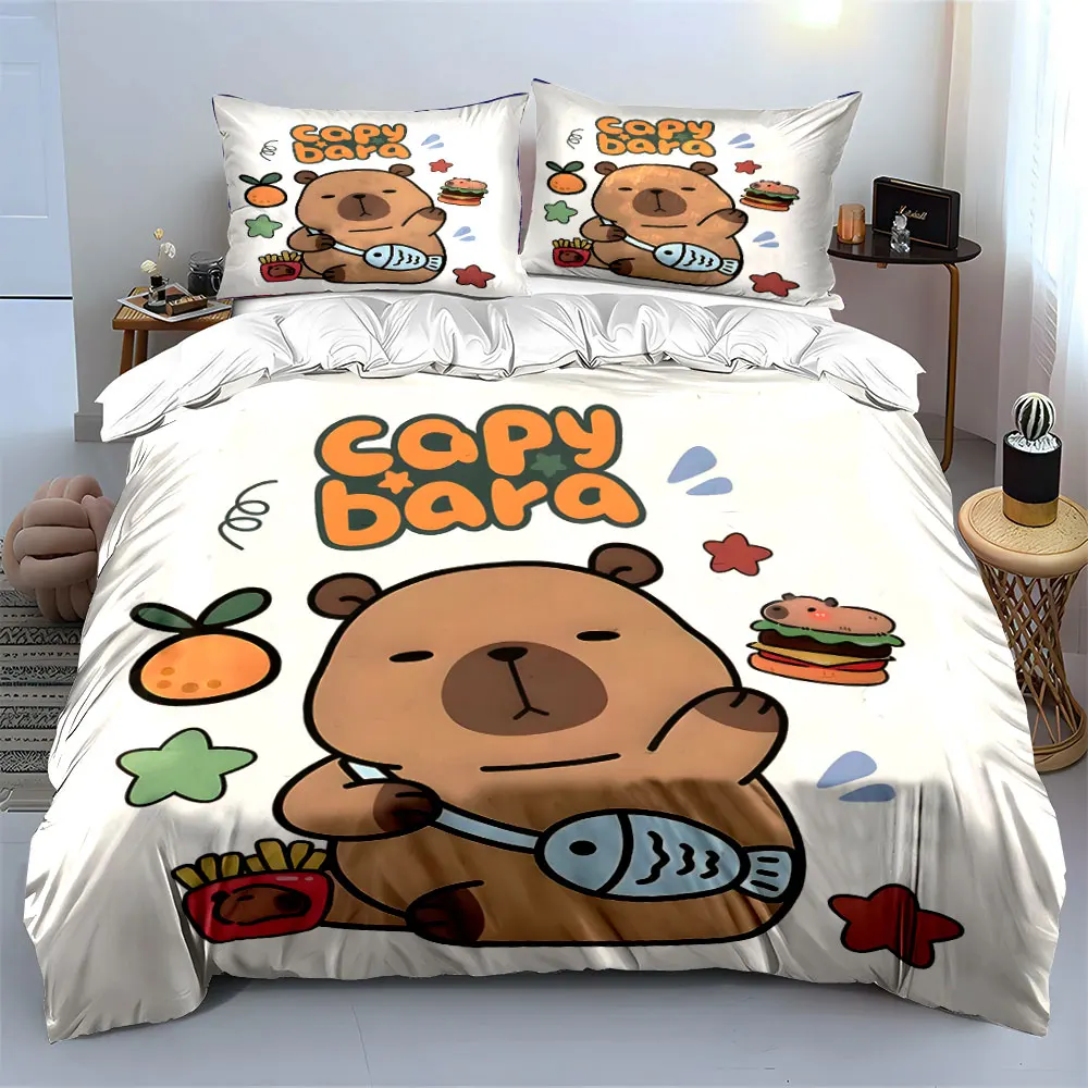 

Cute capybara illustration Printed Duvet Cover Set 1 Duvet Cover+2 Pillowcase Multi Size Bedroom Bedding Decoration