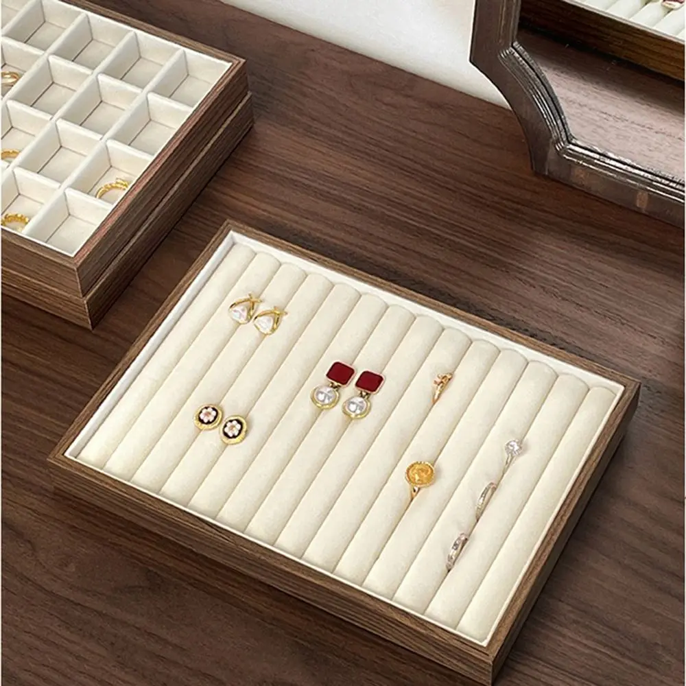 Multi-Compartment Wooden Jewelry Display Tray Solid Wood Flat Bottom High-end Necklace Organizer Multi-purpose Stackable