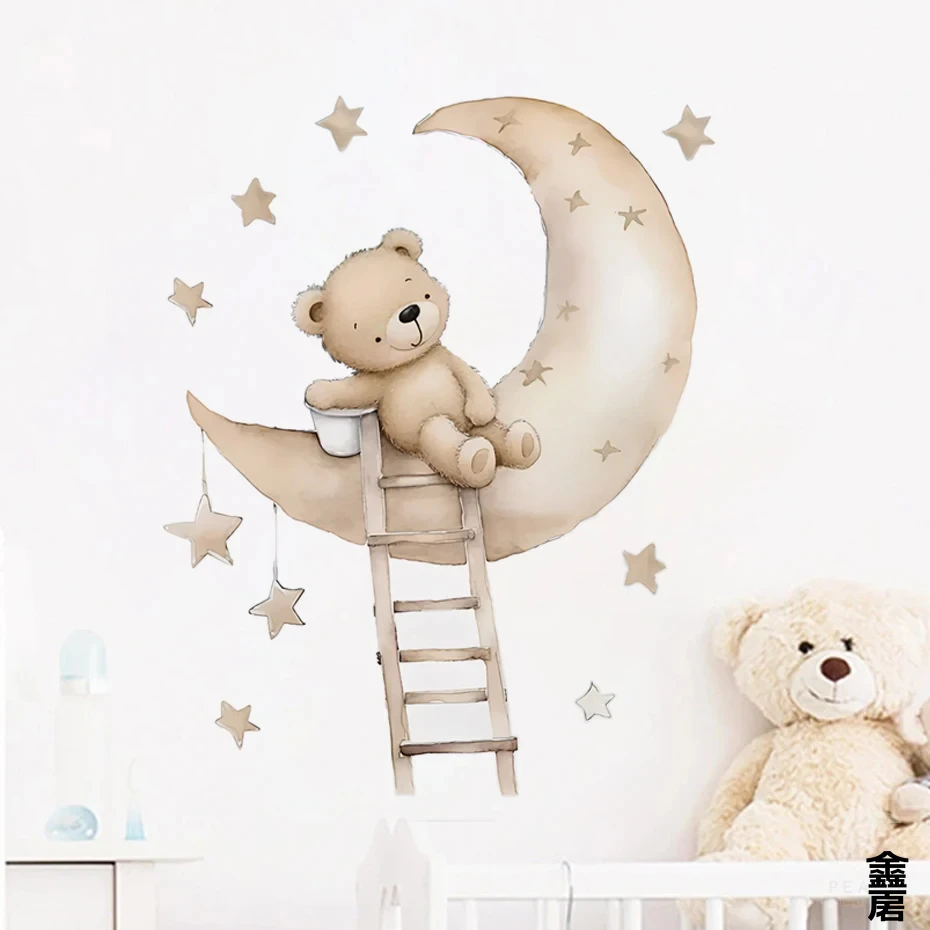 1Pc Cartoon Animal Star Moon Cat Rabbit Bear Wall Stickers for Room Decoration Living Room Decor for House