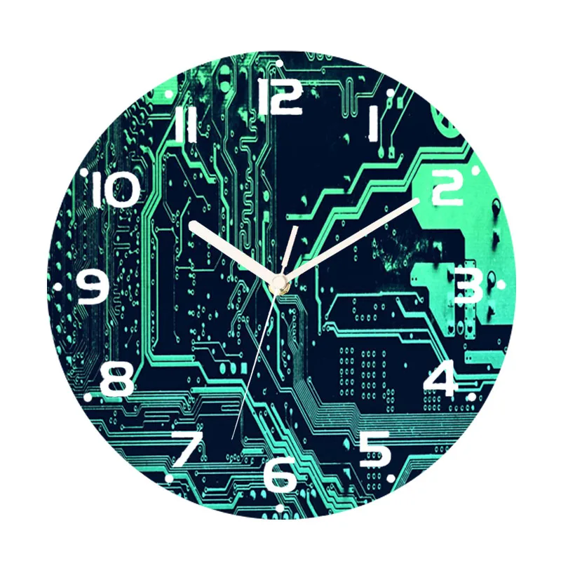 Close Up of Green Computer Circuit Board Technology Wall Clock Wall Watch for Living Room Engineering Engineer Gift Home Decor