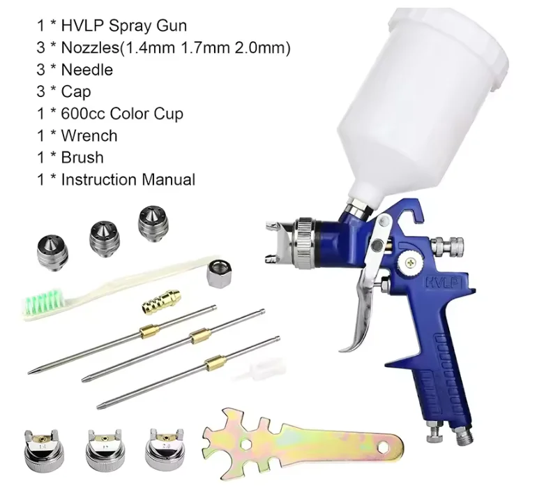 600ml HVLP Spray Gun With 1.4/1.7/2.0MM Nozzle Gravity  Air Paint Spray Gun Portable Car Paint Spray Gun DIY Spray Paint Kit