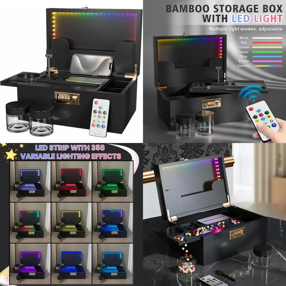 

Illuminated Bamboo Storage Box: 358 LED Light Effects, High-Quality Decorative Wooden Storage with Locking Mechanism