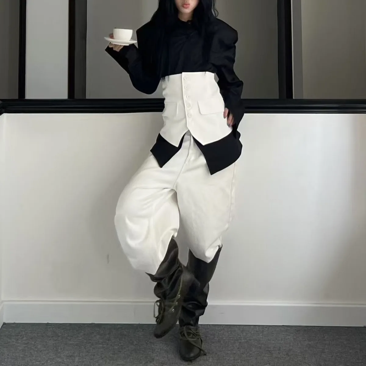 KWTX Women's 2 Piece Shirt Set Casual Elegant Chic Slim Fit Designer Lapel Single Button with Cincher Belt Premium Solid SS25