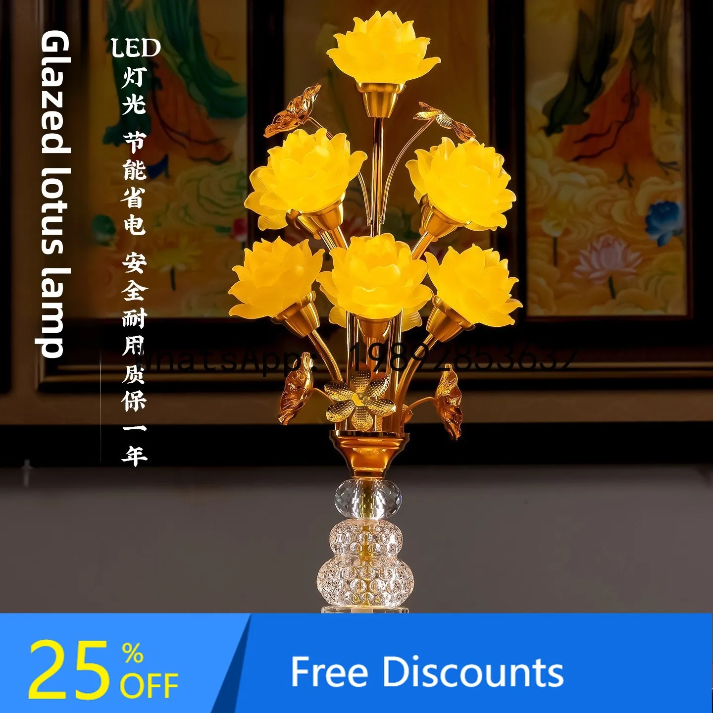 CZ Lotus Ornament for Worshiping Buddha at Home, Eternal Light Offering to Bodhisattva, Glass Crystal Buddha Plug-in Ornament