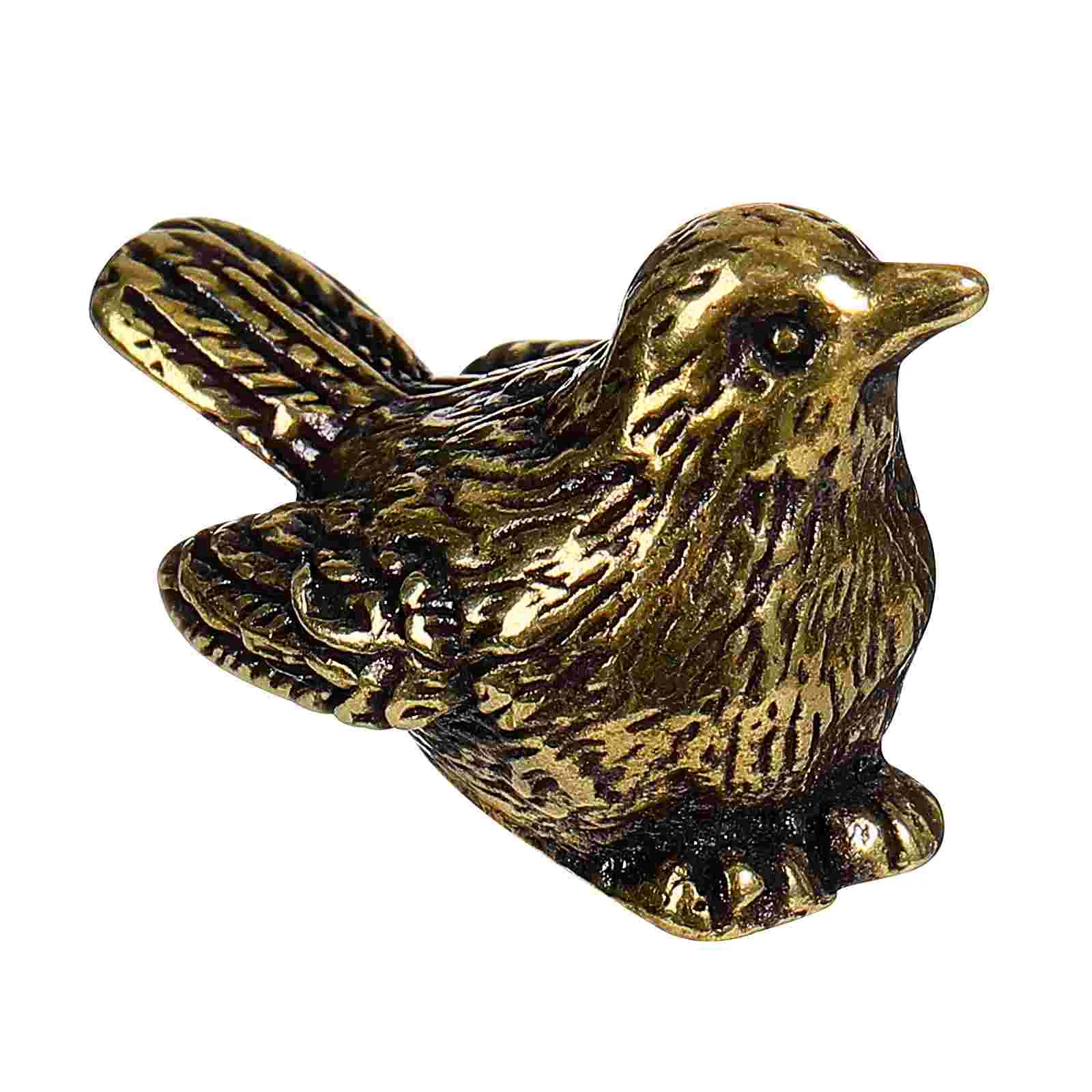 

Retro Bird Ornaments Charm Microphone Brass Decor Craft Statues Golden Sparrow Figurine Office Exquisite