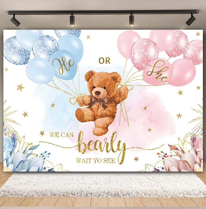 Gender Reveal Boy Or Girl Backdrop He Or She Blue Pink Balloon Elephant Bear Baby Shower Birthday Party Photography Background