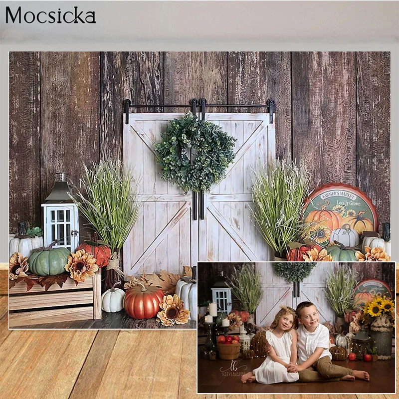 

Rustic Fall Thanksgiving Photography Backdrops Kids Birthday Cake Smash Photocall Background Photo Studio Pumpkin Sunflower Prop