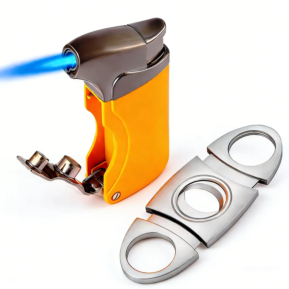 Luxury Cigar Lighter Torch Windproof Cigarette Lighters Cigar Cutter Scissors Sharp Cigar Lighter Cutter Set for Gift