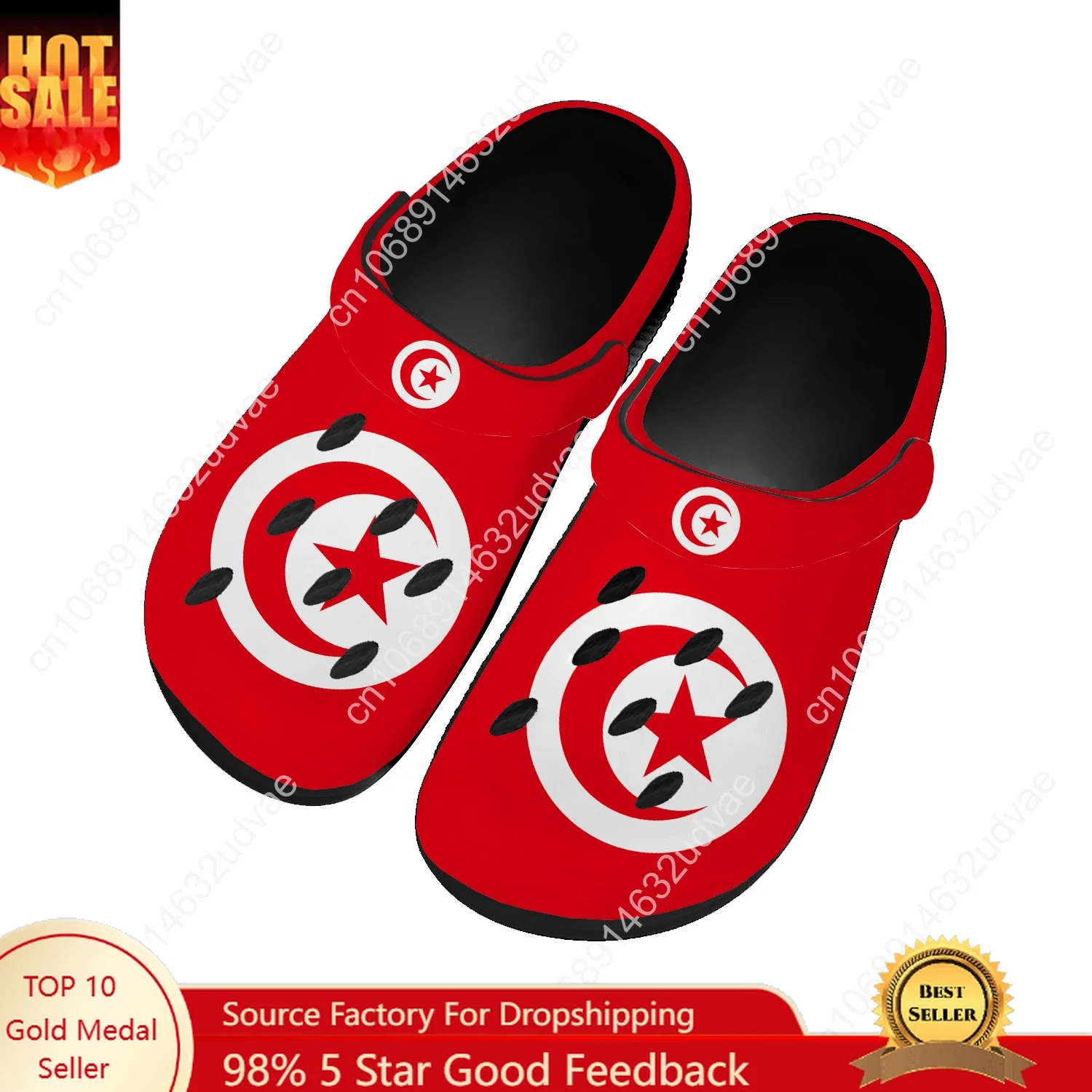 

Tunisia National Flag Water Shoe Men Women Teenager High Quality Home Garden Clogs Custom Sandals Beach Breathable Hole Slippers