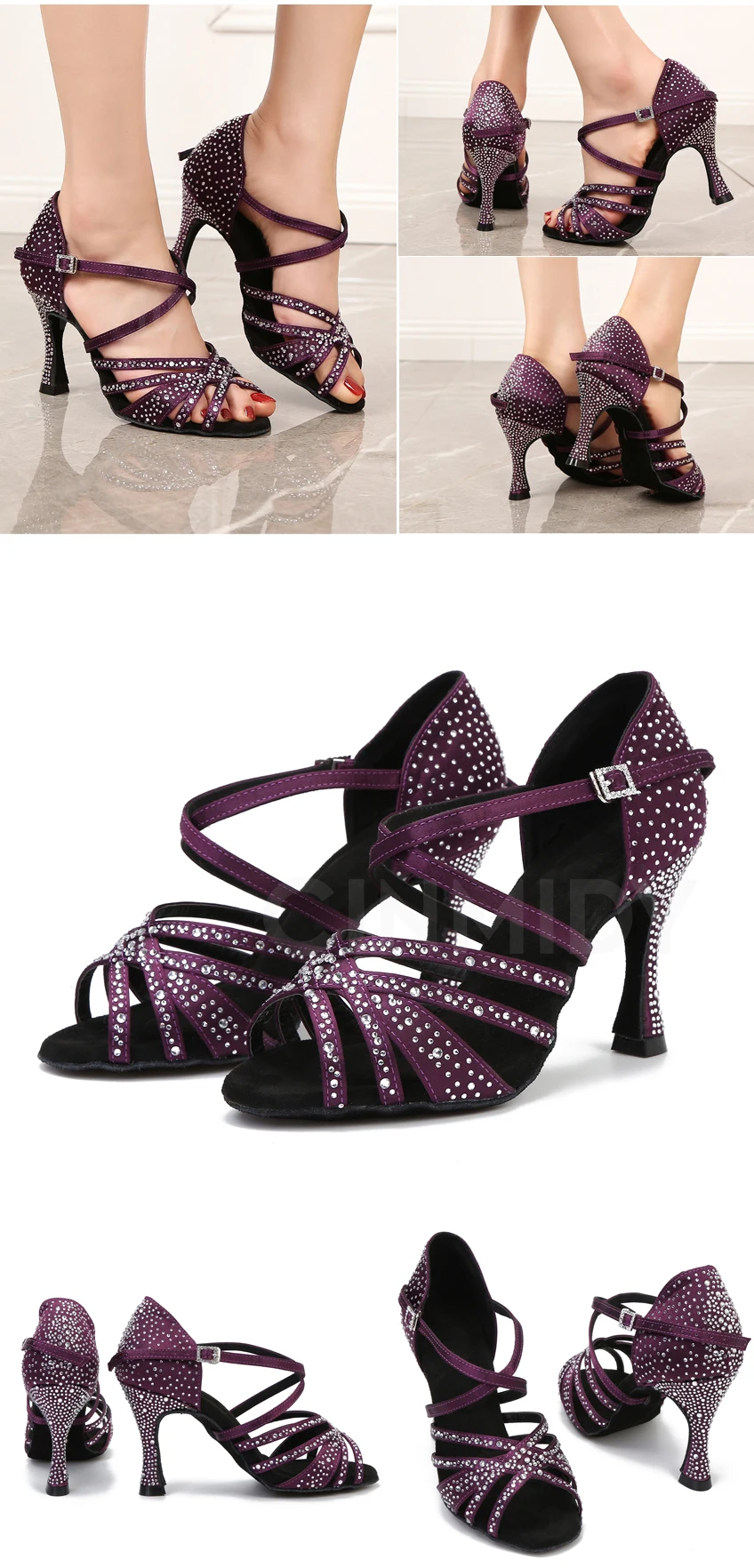 CINMIDY Damen Satin Party Tanzschuhe Strass Weiche Sohle Latein Tanzschuhe Salsa Tanzsandalen Damen Hochzeitsschuhe – Detail 12