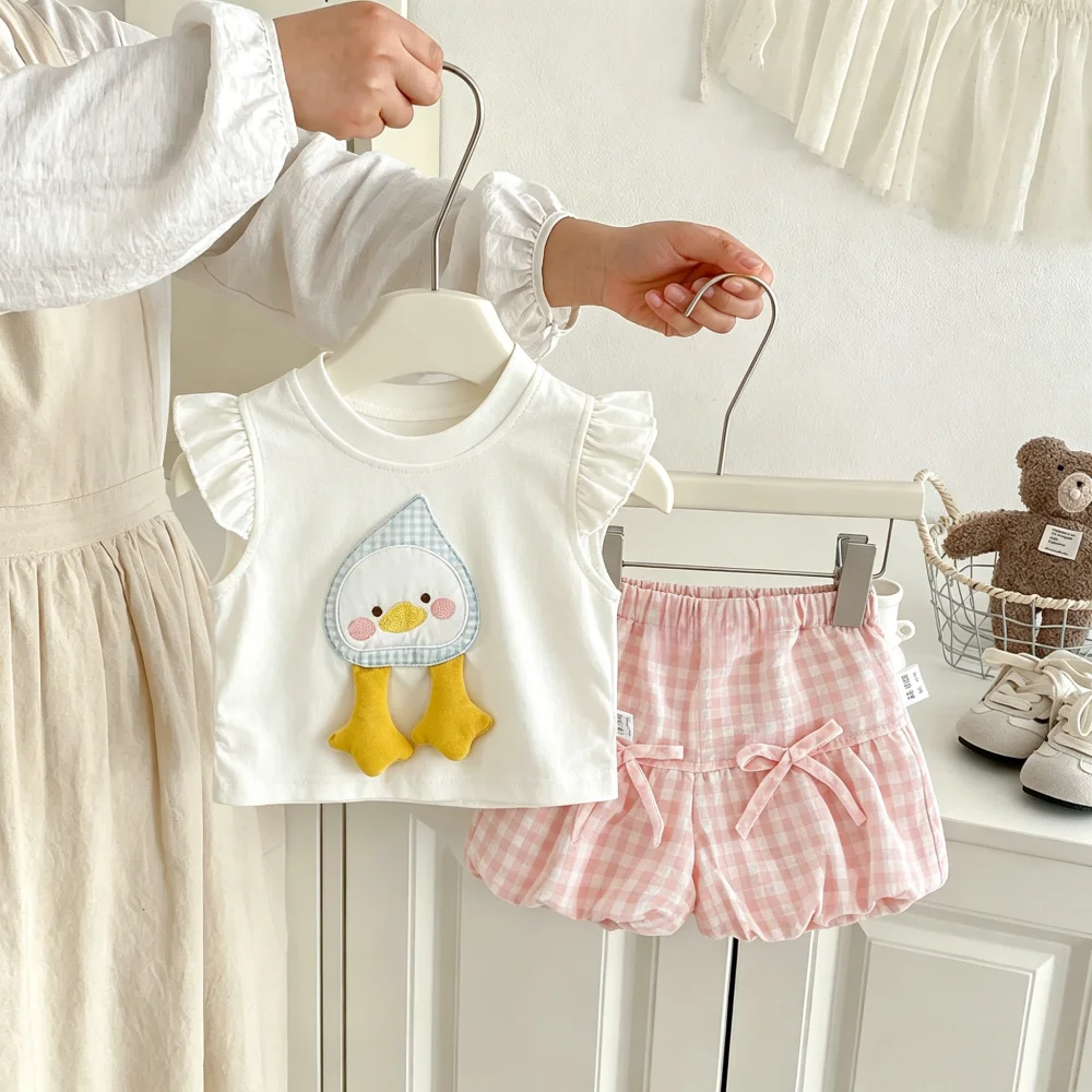 

2pc/Set Girls' Set Summer Cartoon Cotton Top Shorts Children's Clothing Cute Beach Princess Baby Girl Set
