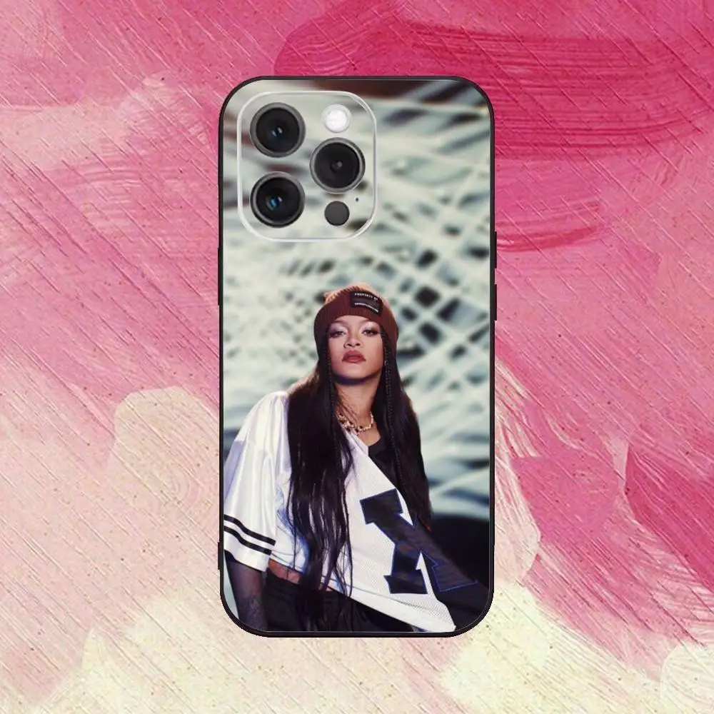 حافظة هاتف هوت سينجر R-Rihannas لهاتف آيفون 17,16,15,14,13,12,11 Plus,Pro Max غطاء أسود ناعم #6