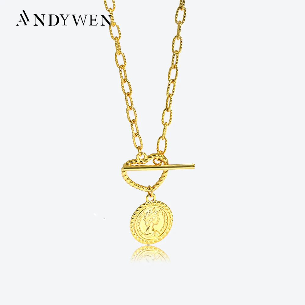 ANDYWEN 925 Sterling Silver Gold Scorop  Geometric Rectangle Chain Horoscope Coins Women Image Pendant Necklace Rock Punk