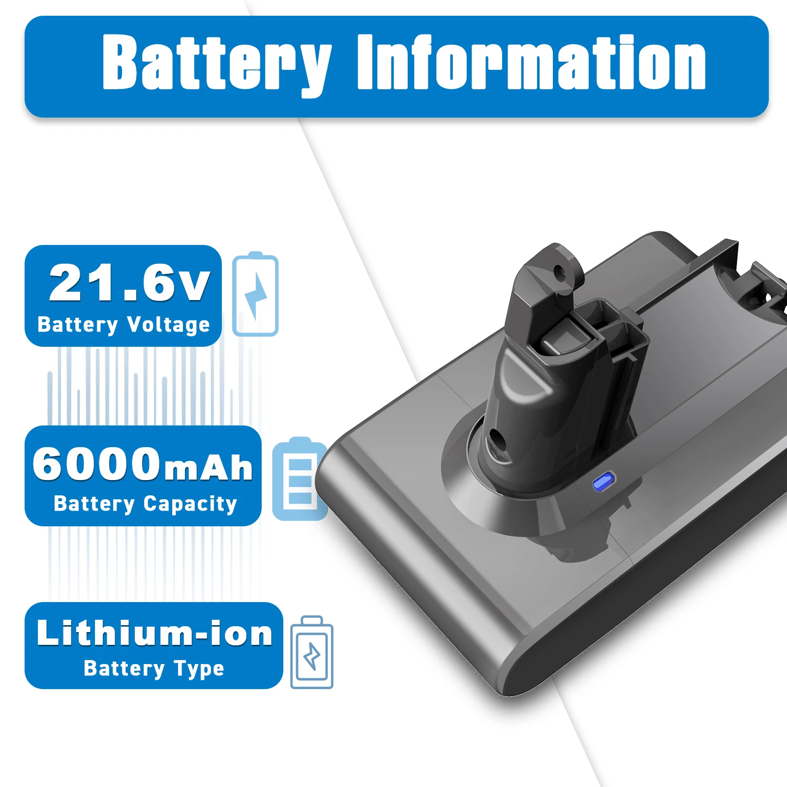 For Dyson V6 DC58 DC59 DC61 DC62 DC74 SV09 SV07 Absolute Li-ion Rechargeable Bateria Vacuum Cleaner Battery 6.0Ah/8.0Ah 21.6V