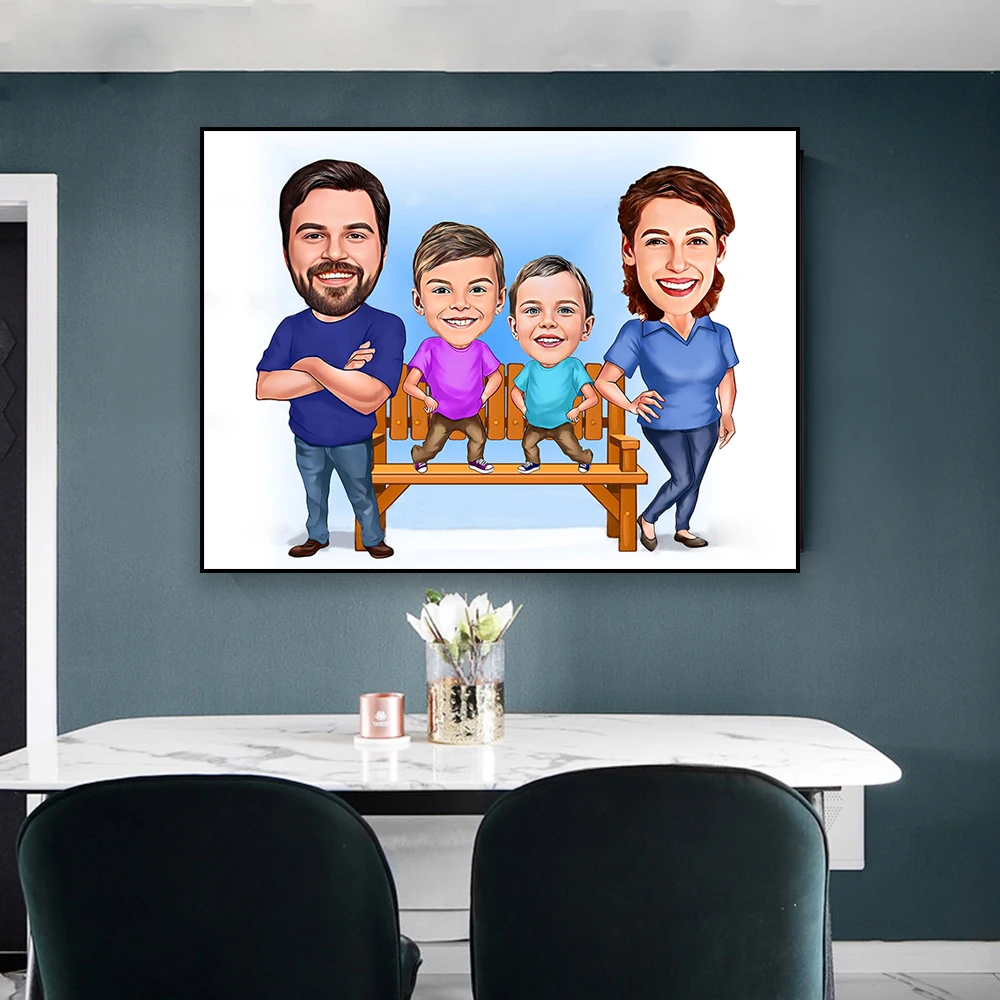 Personalized Cartoon Poster Family Portrait Custom Poster Custom Caricature Funny Prints Anniversary Birthday Gift Bedroom Decor