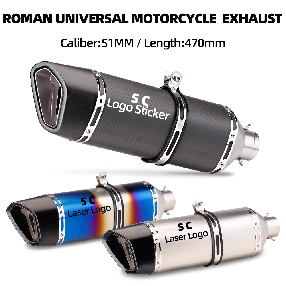 

51mm Roman Motorcycle sc Exhaust Muffler Escape for CBR300 500 CB650R RC390 Z800 Z900 NINJIA250 400 MT09 ZX6R R3 R15 Accessories