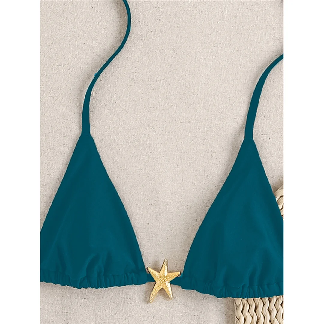 XS - L Metall-Stern-Halterneck-Bikini mit hohem Beinausschnitt, zweiteiliger Damen-Bikini, Badeanzug, Badebekleidung, Badeanzug, Schwimmbekleidung V6633 – Detail 13