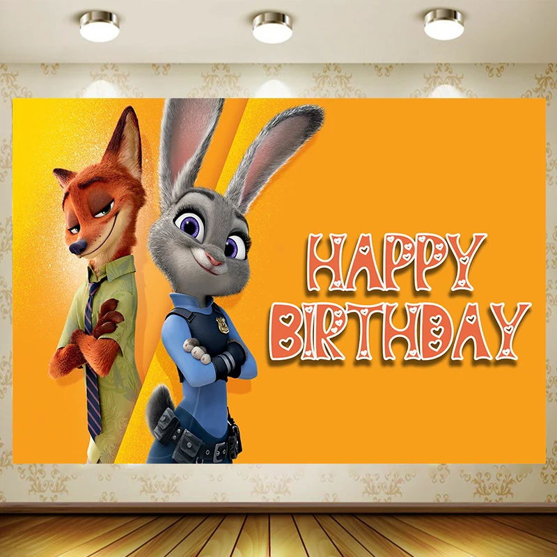 Zootopia sfondo bambini compleanno forniture ragazza principessa festa Banner Kid Cartoon decorazione sfondo fotografia