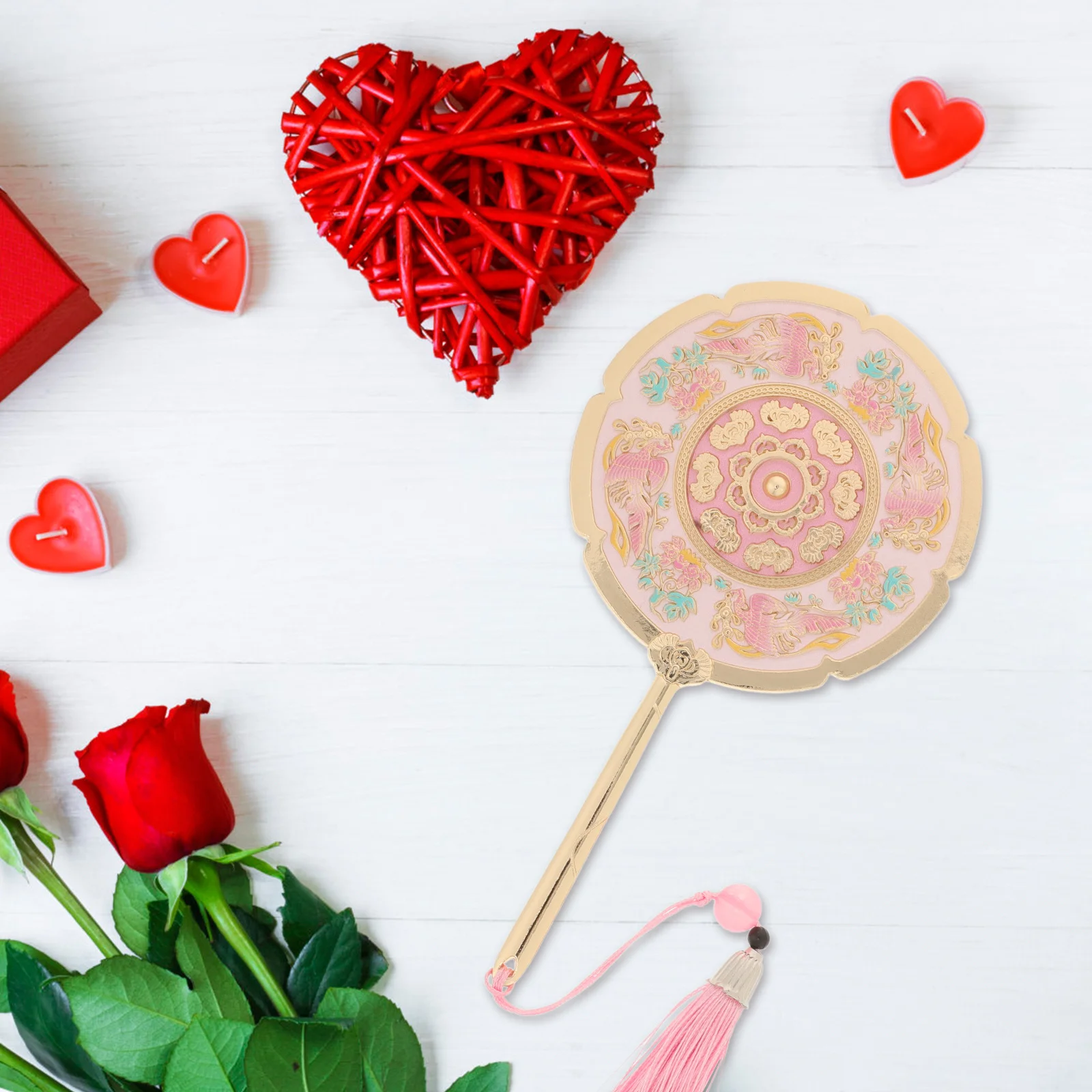 Portable Vintage Hand Mirror Gold Tassel Design Clear Reflection Ideal for on The Go Touch Ups Vintage Mirror Small