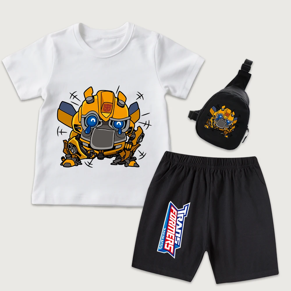 

Детский комплект из хлопковой футболки и шорт с принтом Transformers Chibi Bumblebee Crying и мини-сумкой на грудь, 3 предмета, для мальчиков и девочек