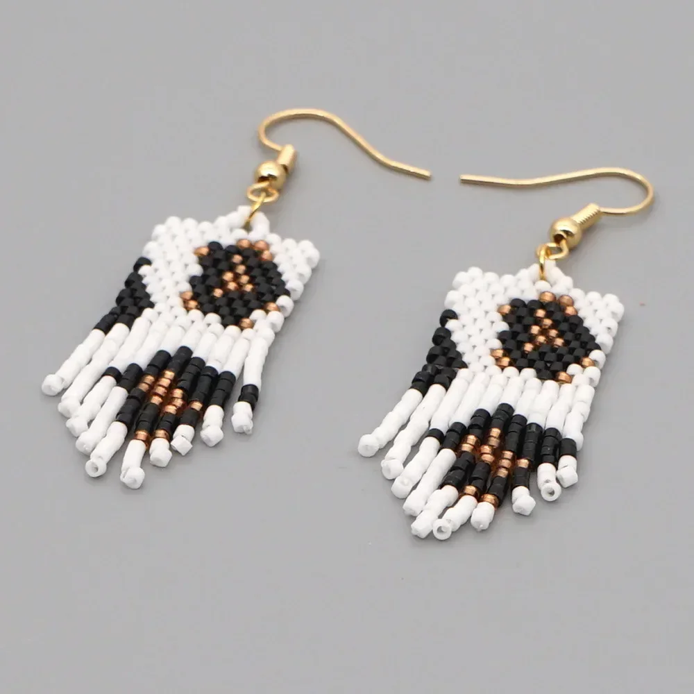 

ZGMXR Rice Bead Earrings Hand knitting Versatile Leopard Print Beading Simple Bohemia Female geometry alloy Fringe Earrings