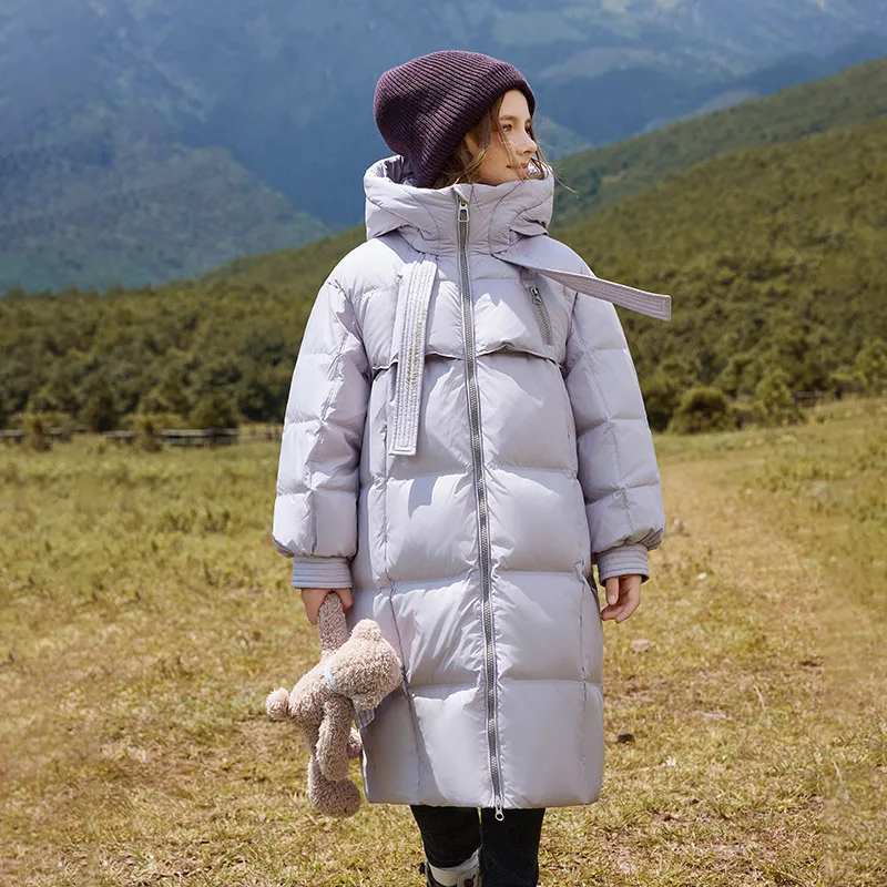 

Children Fashion White Duck Down Jacket Girls Hooded Warm Thicker Long Winter Down Coat y1397