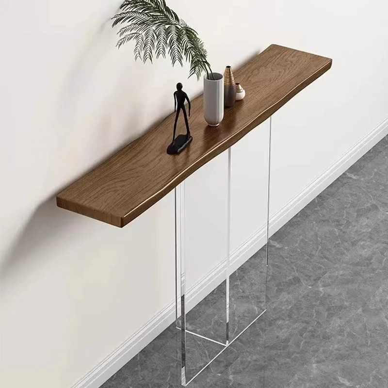 Entrance table acrylic against the wall, narrow side log table, facing the door