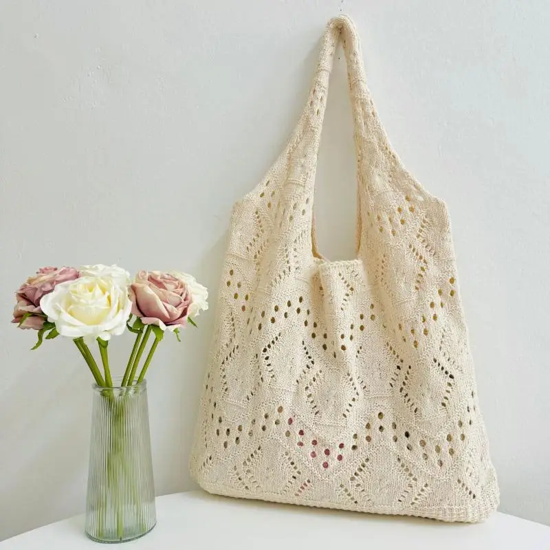 

New Trendy Knitted Shoulder Bags for Women Female Large Capacity Tote Bags Holiday Beach Bag Casual Woven Hollow Handbags