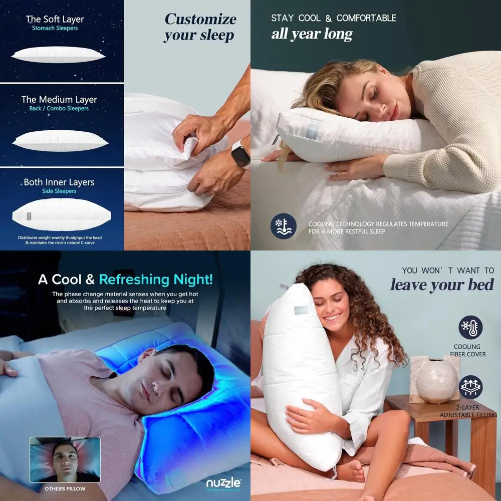 

Adjustable Cooling Pillow for Side Sleepers - Luxury Standard Size, Ideal for Back and Stomach Sleepers - Perfect Height & Firmn
