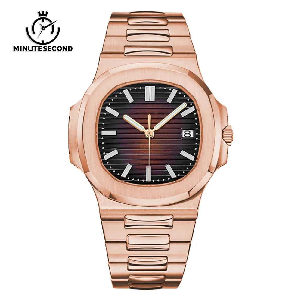 

MINUTECOND NH35 Watch Rose Gold Watch NH35 Coffee Dial Sapphire Crystal NH35 Automatic Movement Stainless Steel Strap Men watch