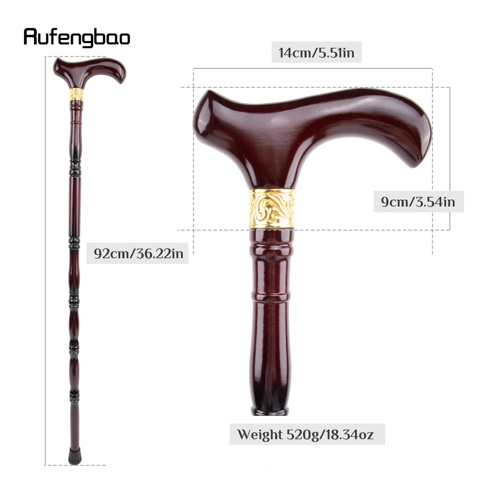 Red Wooden Single Joint Fashion Walking Stick Decorative Cospaly Cane Halloween Mace Crutch  Wand Crosier 92cm