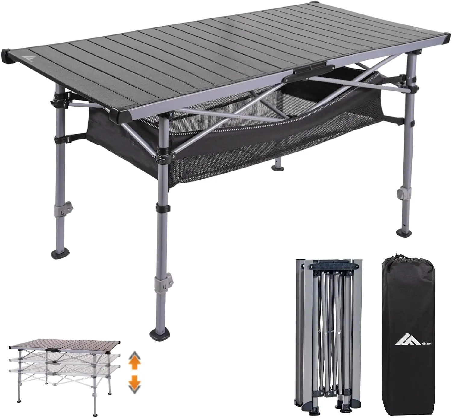 Camping Table with Carry Bag, Adjustable Height Portable Table for Outdoor, Camping, Picnic, Beach, Aluminum Picnic Roll-up