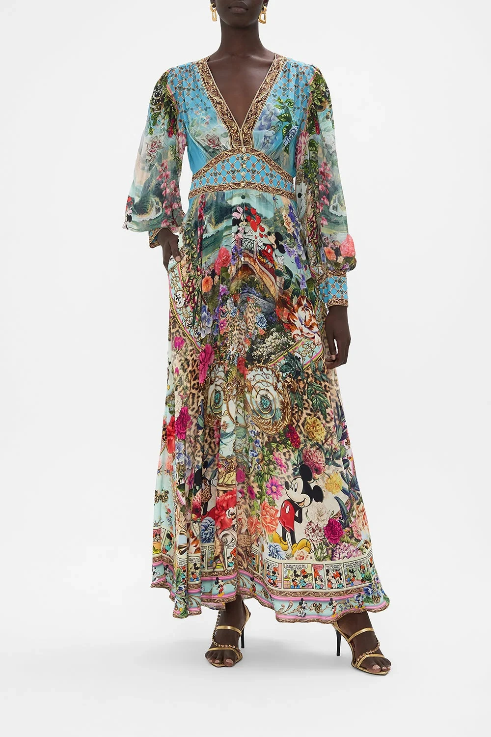 

Женское длинное платье с V-образным вырезом и принтом, осеннее, модное, с завышенной талией, А-силуэт, для повседневной носки, на молнии