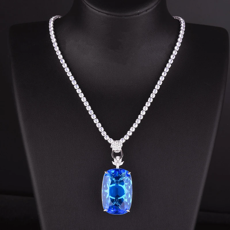 2025 Exploding Aquamarine Topaz Pendant 20 carat fat rectangular color treasure necklace Bird's Nest Fanta color Papalacha