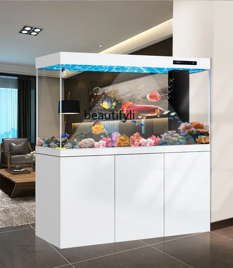 New fish tank living room floor-to-ceiling medium and large ultra-white ecological screen bottom filter aquarium