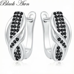 Black Awn 2026 New Hoop Earrings for Women Classic Silver Color Trendy Spinel Engagement Jewelry I279