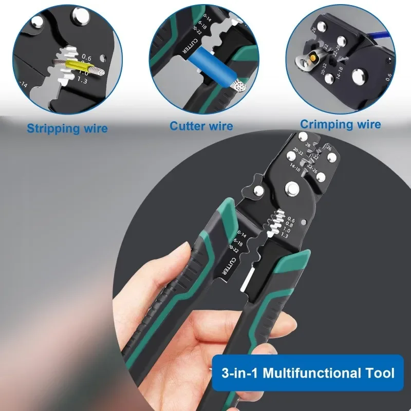 Wire Crimper Tool with Stripper Cutter Wire Stripper for Insulated/Heat Shrink Connectors Multi-Function Quick Release Crimper